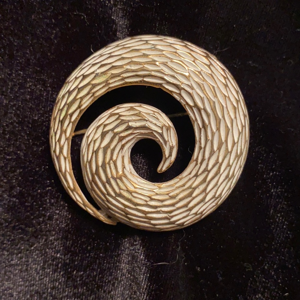 4 for $20 BSN Signed Vintage Snail White Enamel and Gold-Toned Brooch